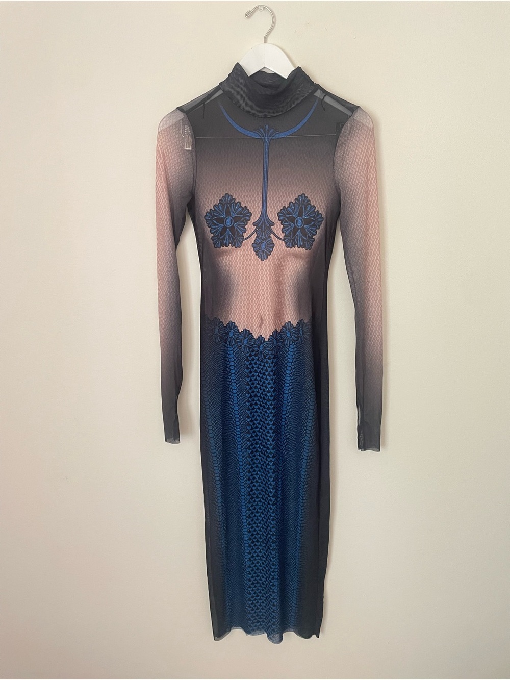 AFRM Shailene Dress in Ornate Navy Mermaid Mesh High Neck Dress *No Slip* - Picture 3 of 5